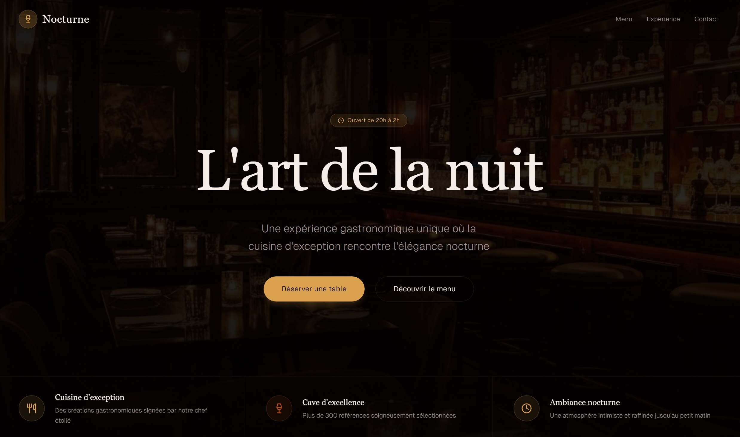 Landing page Nocturne - Restaurant gastronomique nocturne