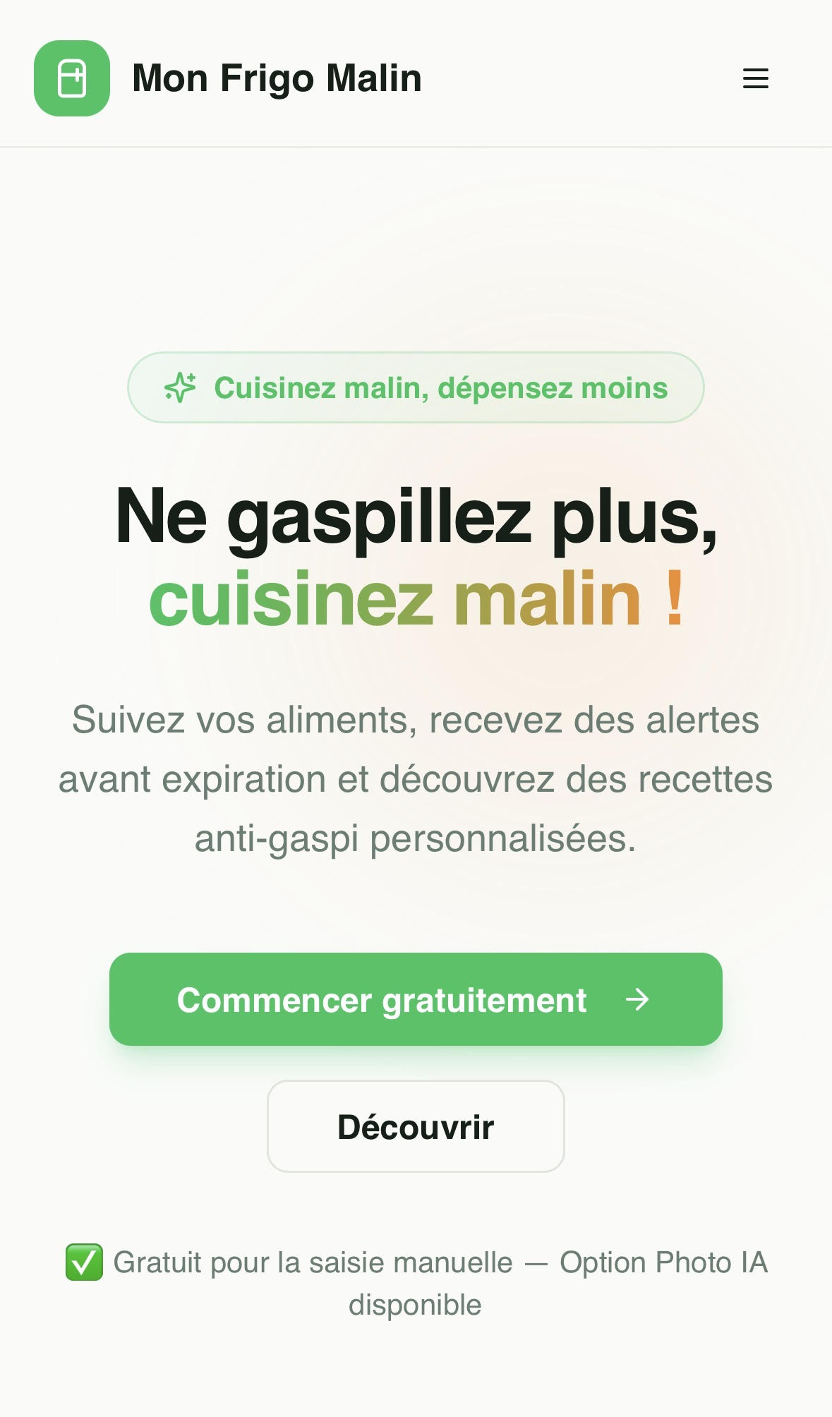 Mon Frigo Malin - Application anti-gaspi avec IA